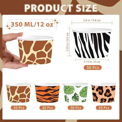 120 Pcs 12 oz Jungle Safari Animal Ice Cream Cups Leopard Tiger Zebra image 2