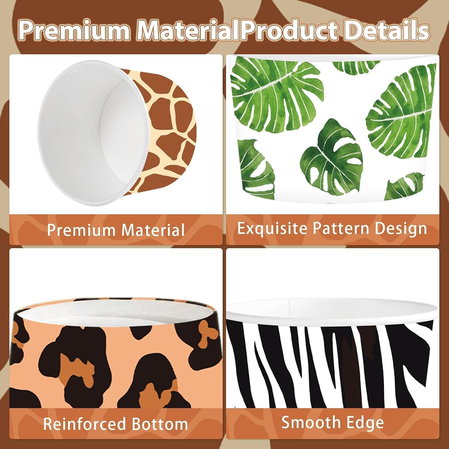 120 Pcs 12 oz Jungle Safari Animal Ice Cream Cups Leopard Tiger Zebra image 3
