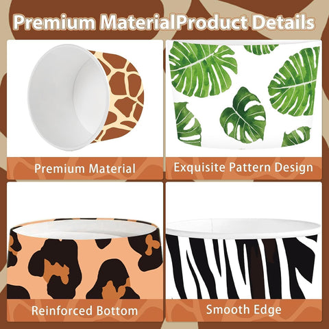 120 Pcs 12 oz Jungle Safari Animal Ice Cream Cups Leopard Tiger Zebra image 3