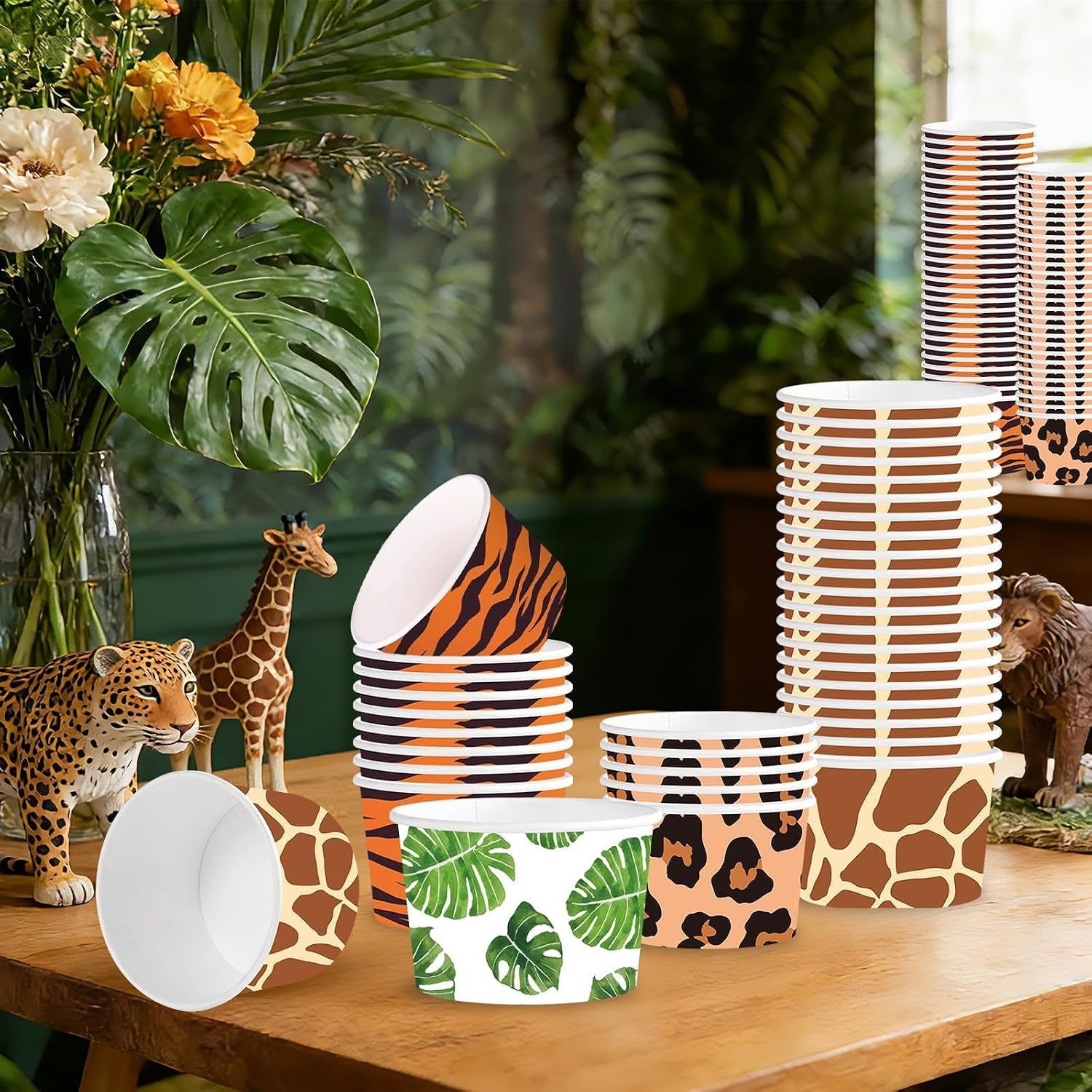 120 Pcs 12 oz Jungle Safari Animal Ice Cream Cups Leopard Tiger Zebra image 5