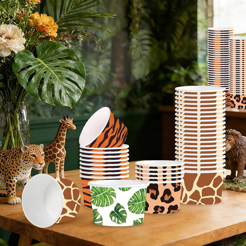 120 Pcs 12 oz Jungle Safari Animal Ice Cream Cups Leopard Tiger Zebra image 5