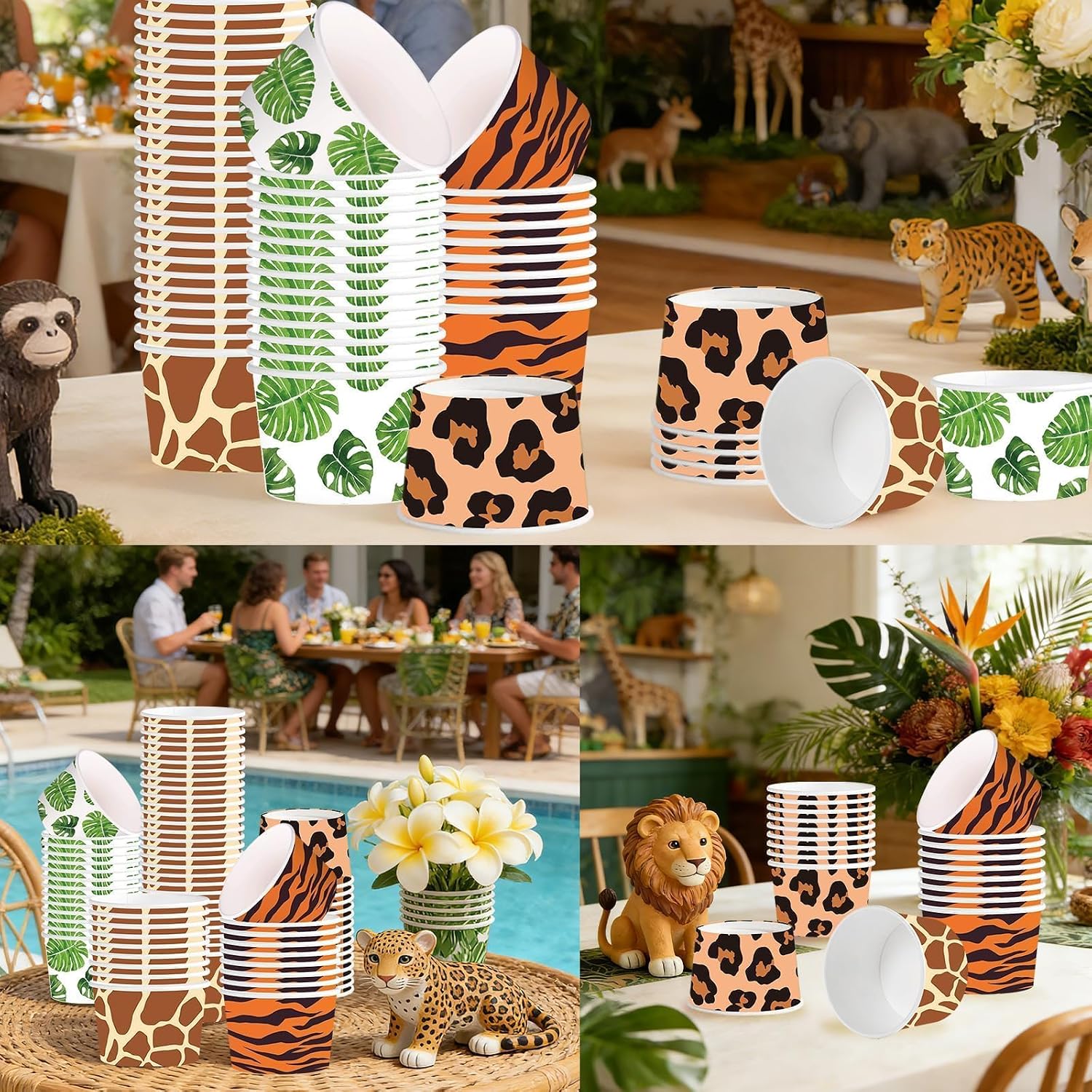 120 Pcs 12 oz Jungle Safari Animal Ice Cream Cups Leopard Tiger Zebra image 6