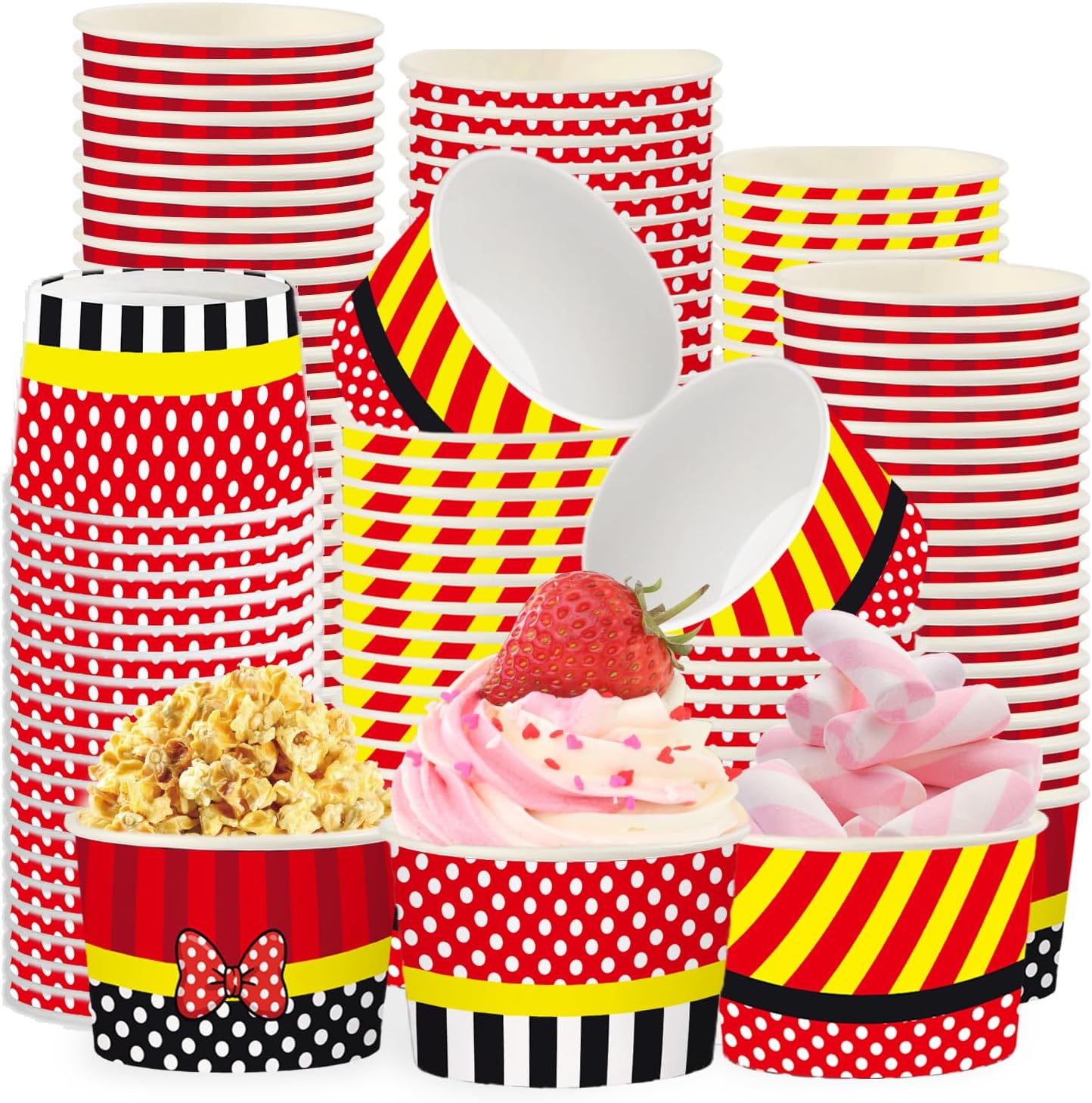 120 Pcs 12 oz Red Mouse Theme Ice Cream Cups Cartoon Mouse Dessert Bowls image 1