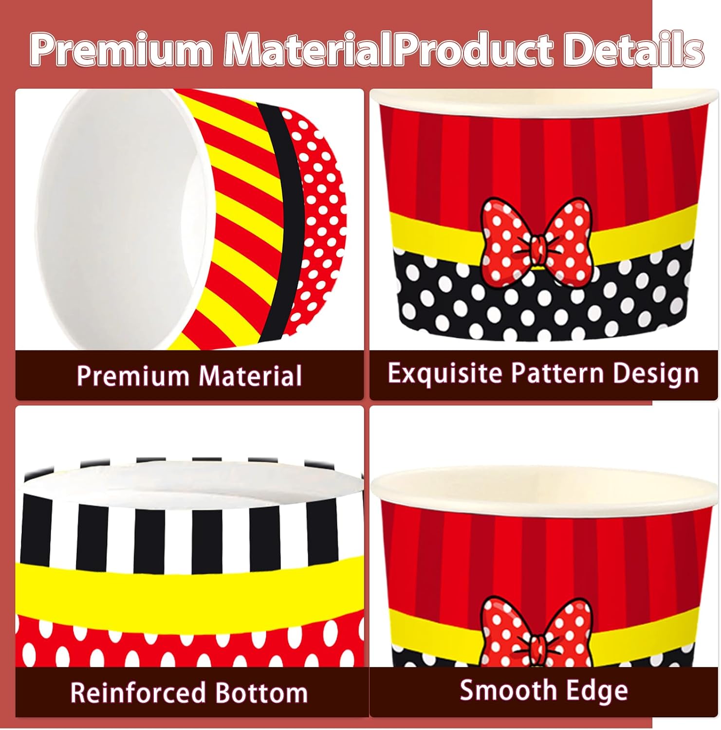 120 Pcs 12 oz Red Mouse Theme Ice Cream Cups Cartoon Mouse Dessert Bowls image 2