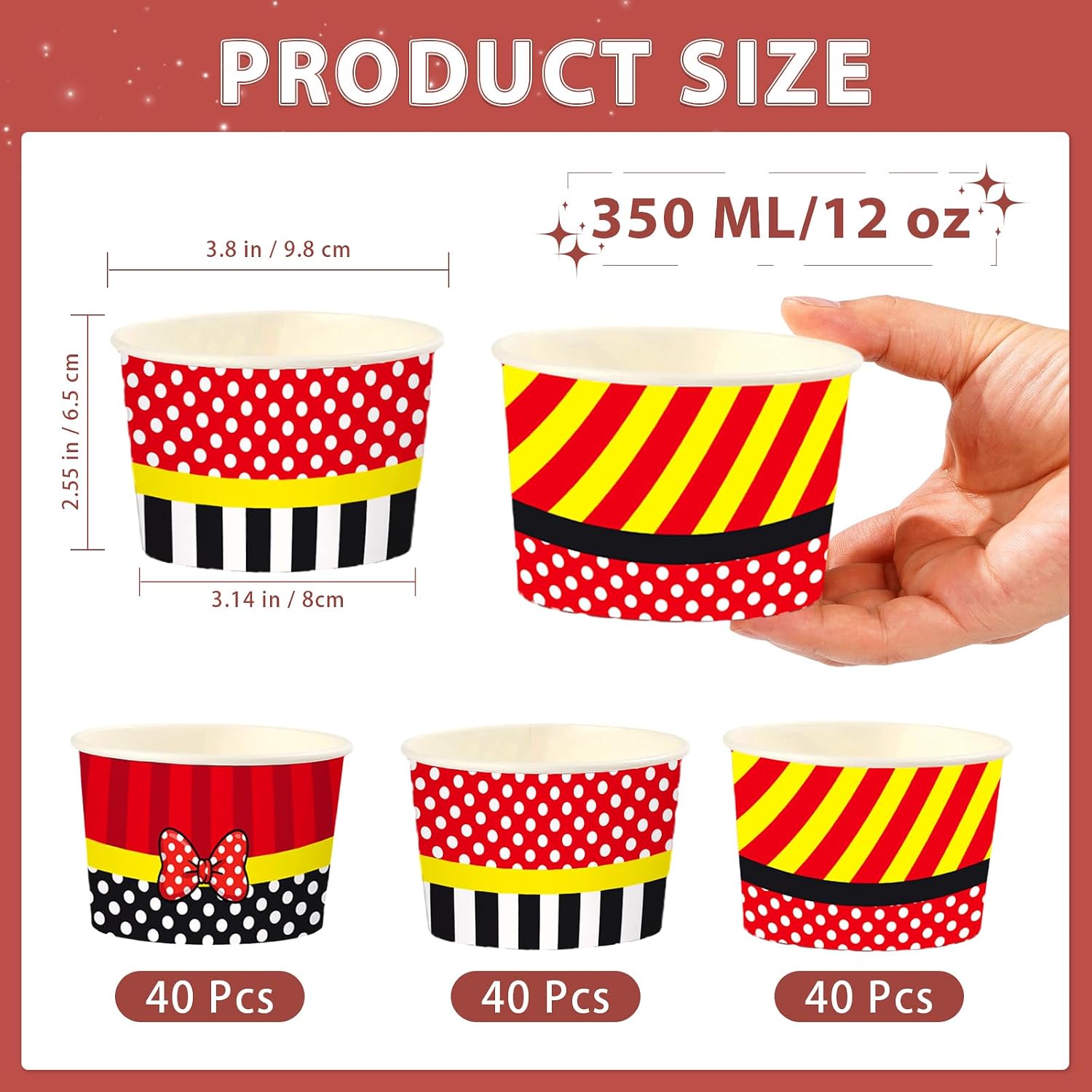 120 Pcs 12 oz Red Mouse Theme Ice Cream Cups Cartoon Mouse Dessert Bowls image 4