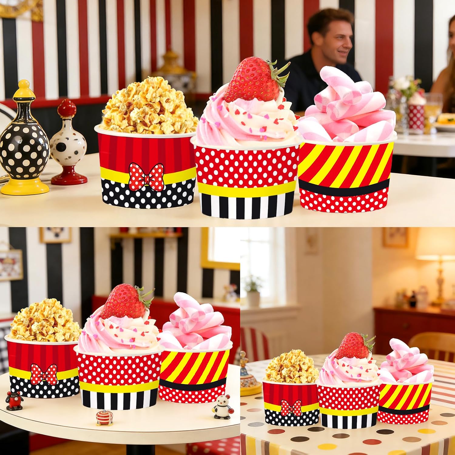 120 Pcs 12 oz Red Mouse Theme Ice Cream Cups Cartoon Mouse Dessert Bowls image 5