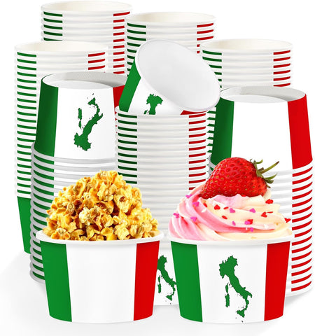 120 Pcs Italian Flag Ice Cream Cups 12 oz Disposable Dessert Bowls image 1