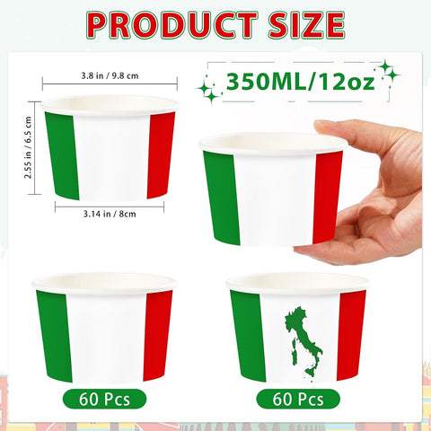 120 Pcs Italian Flag Ice Cream Cups 12 oz Disposable Dessert Bowls image 2