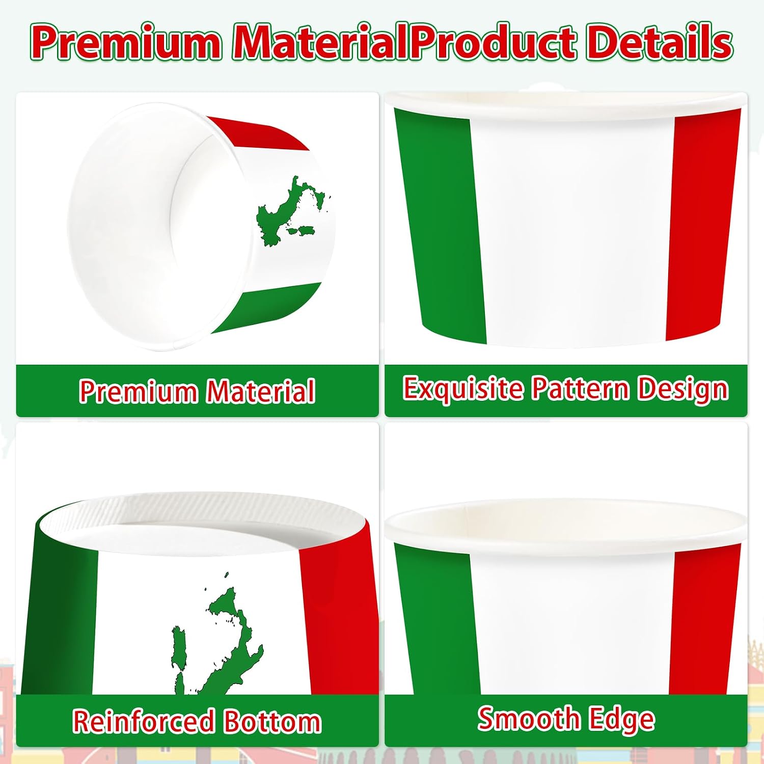 120 Pcs Italian Flag Ice Cream Cups 12 oz Disposable Dessert Bowls image 4