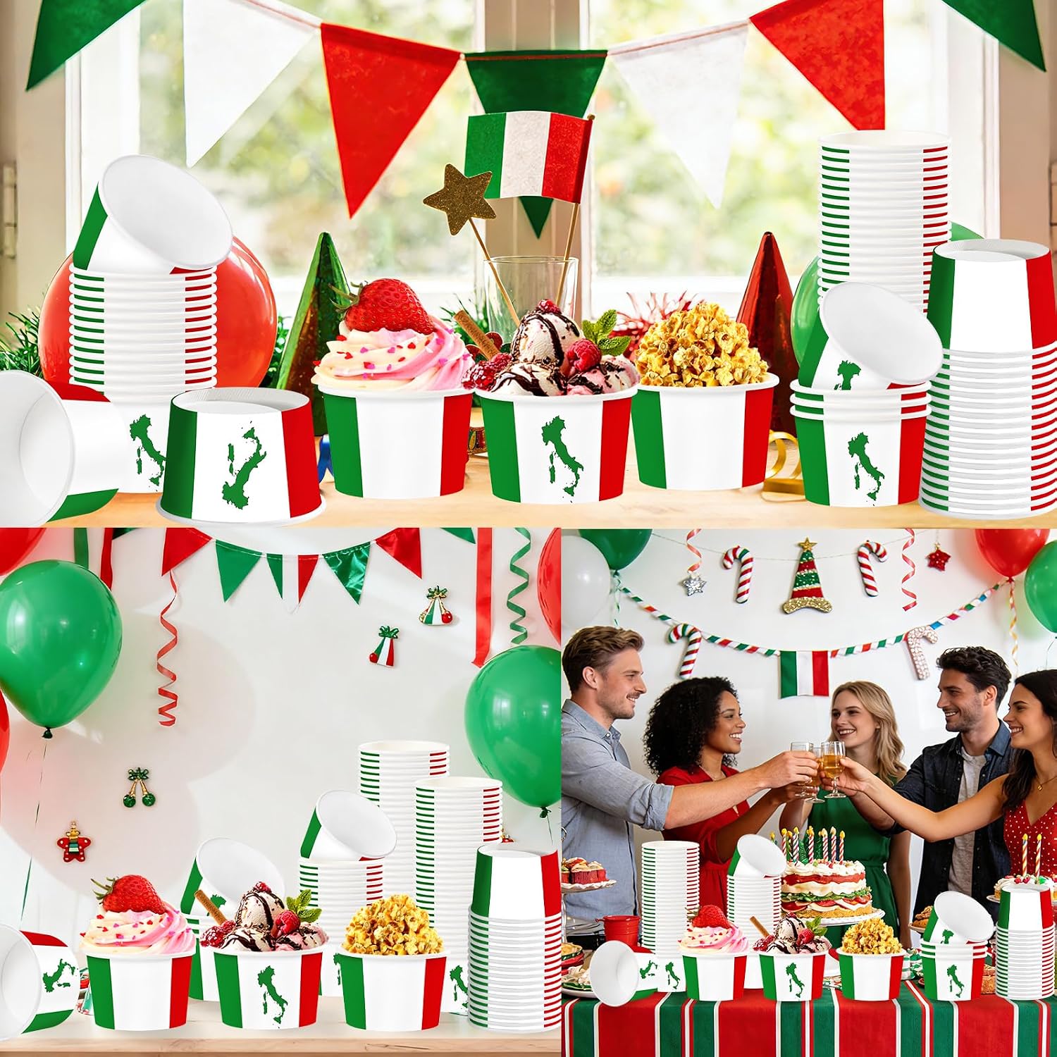 120 Pcs Italian Flag Ice Cream Cups 12 oz Disposable Dessert Bowls image 5