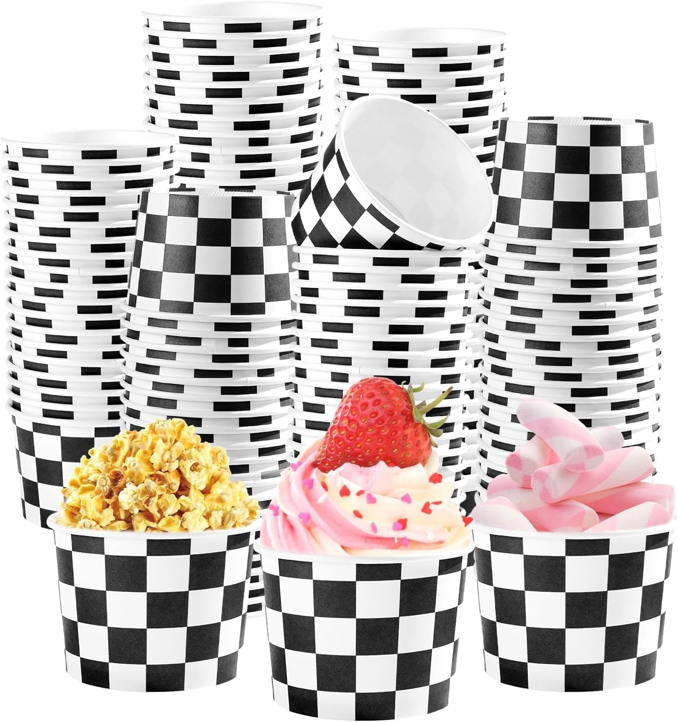 120 Pcs Race Car Ice Cream Cups 12 Oz Racing Checkered Dessert Bowls image 1