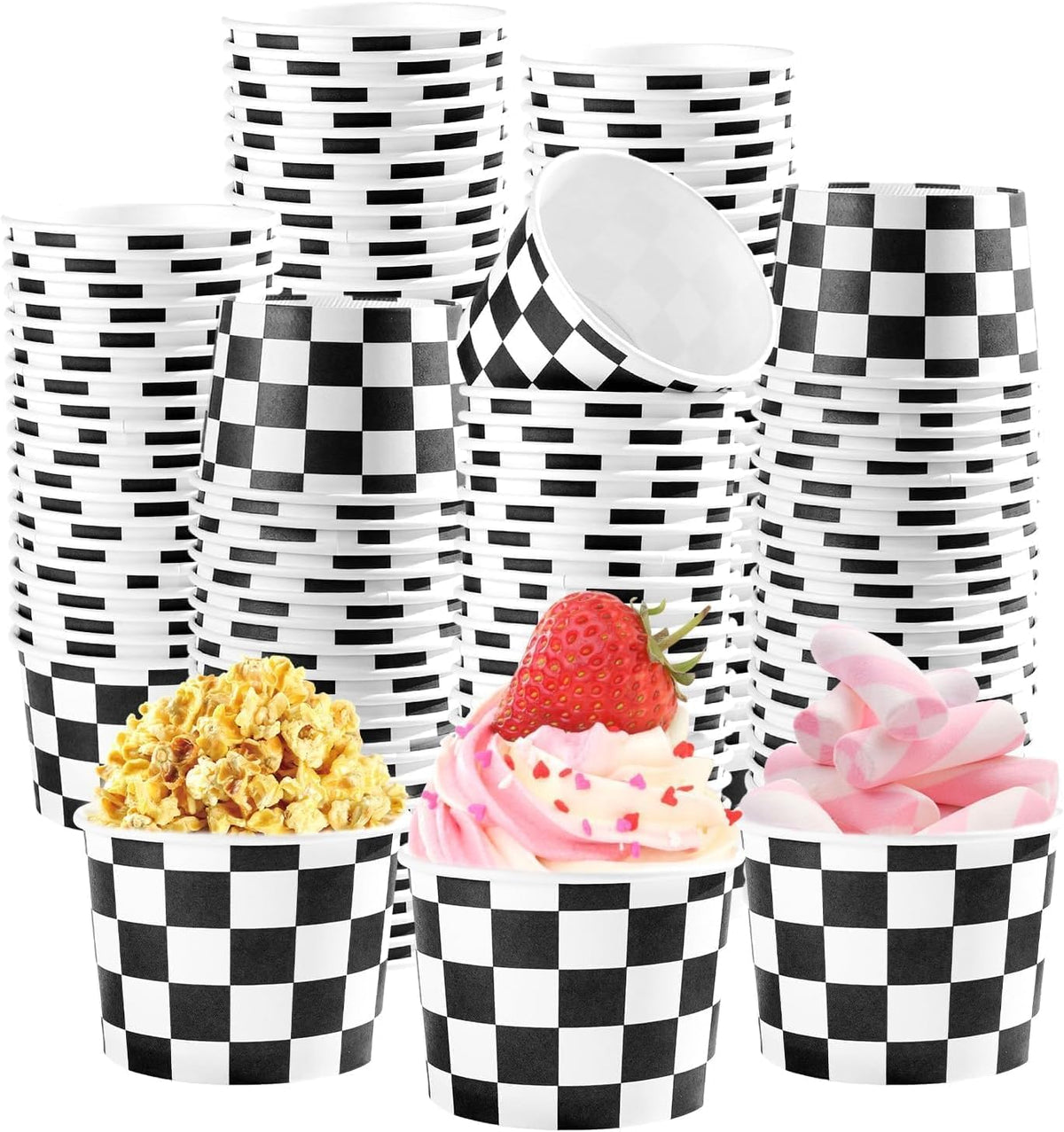 120 Pcs Race Car Ice Cream Cups 12 Oz Racing Checkered Dessert Bowls image 1