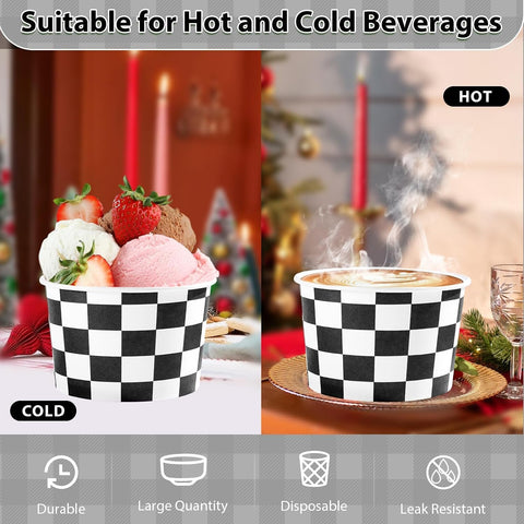 120 Pcs Race Car Ice Cream Cups 12 Oz Racing Checkered Dessert Bowls image 3