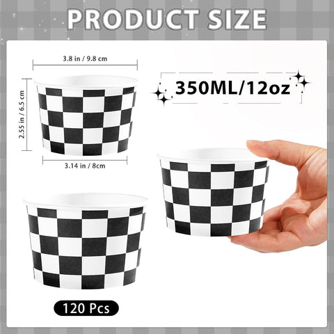 120 Pcs Race Car Ice Cream Cups 12 Oz Racing Checkered Dessert Bowls image 4