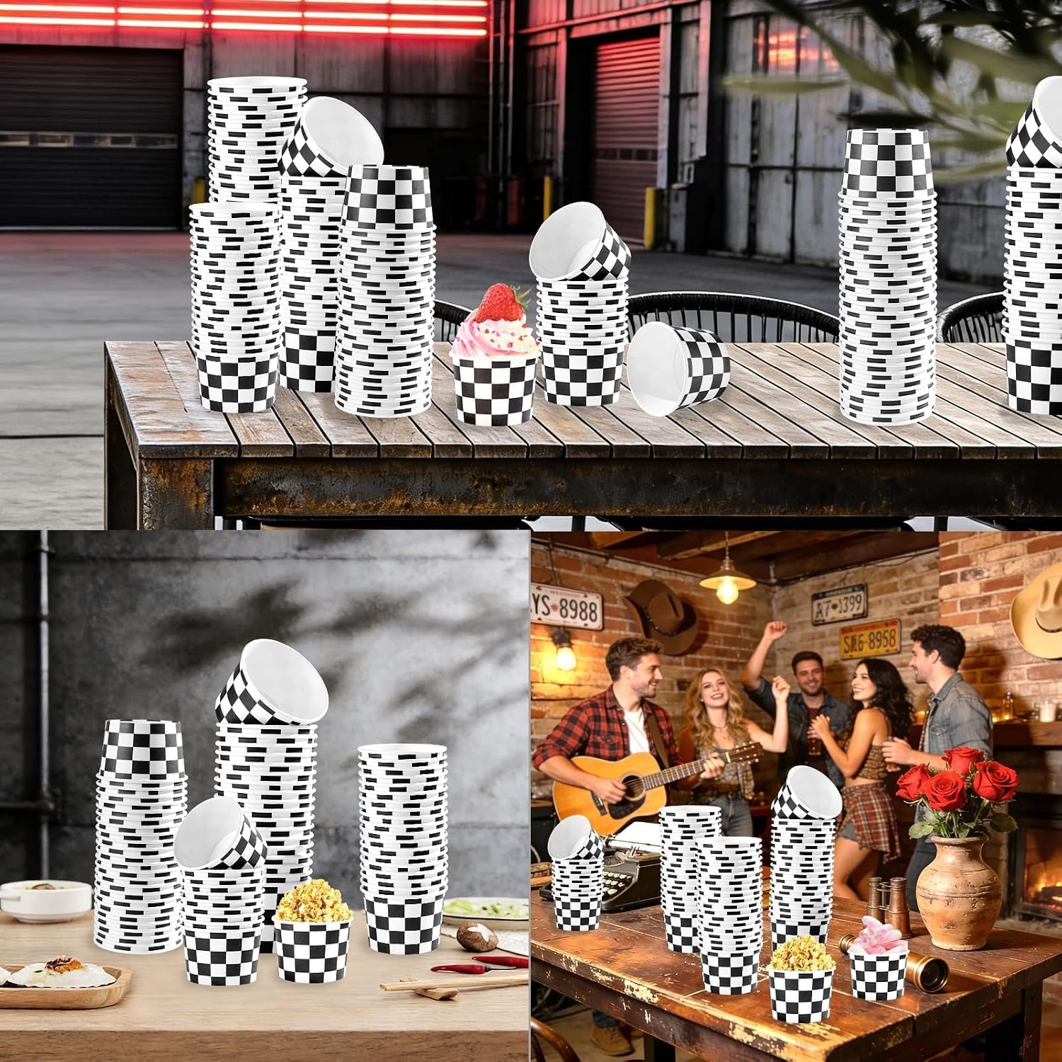 120 Pcs Race Car Ice Cream Cups 12 Oz Racing Checkered Dessert Bowls image 5