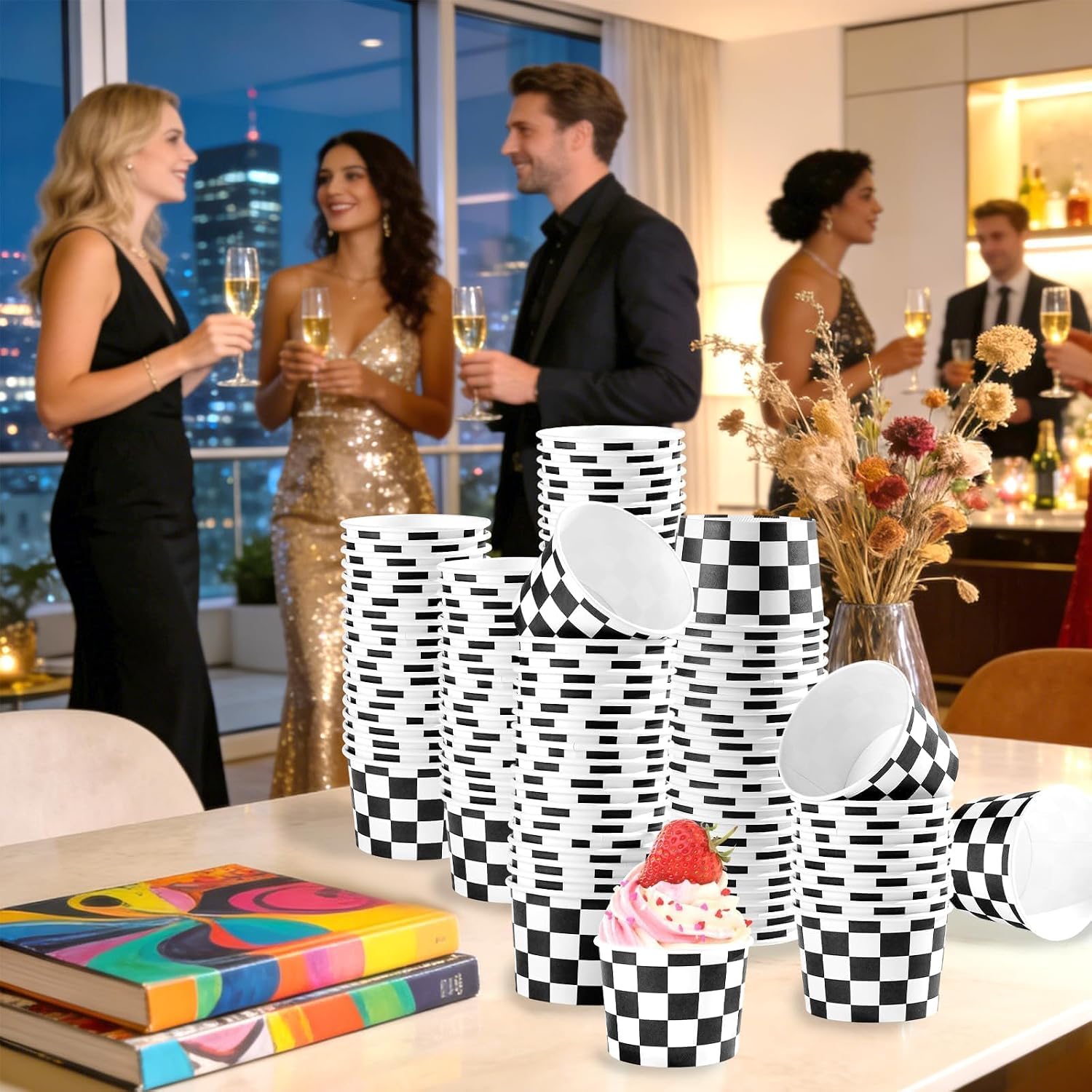 120 Pcs Race Car Ice Cream Cups 12 Oz Racing Checkered Dessert Bowls image 6