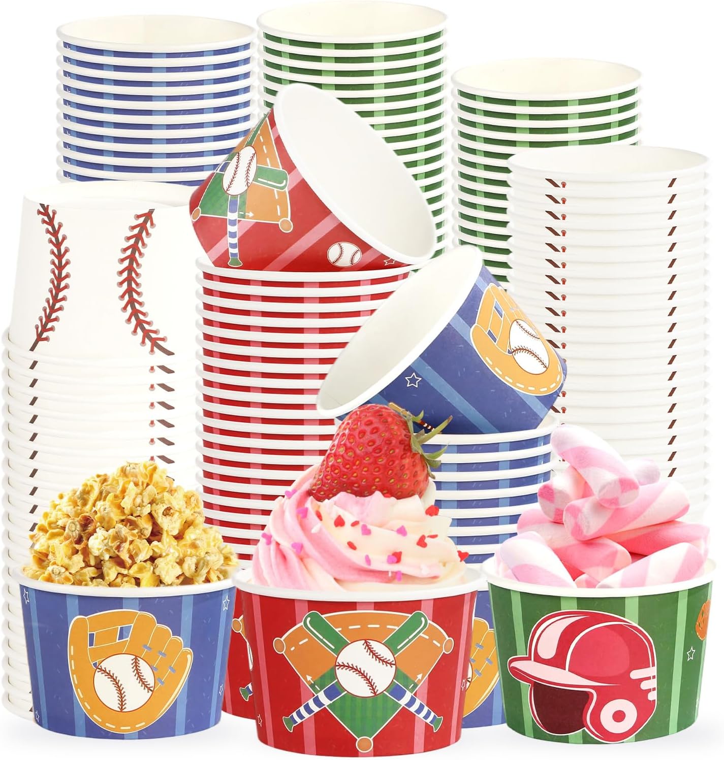 120Pcs 12oz Baseball Party Ice Cream Cups Disposable Dessert Bowls - Grencian
