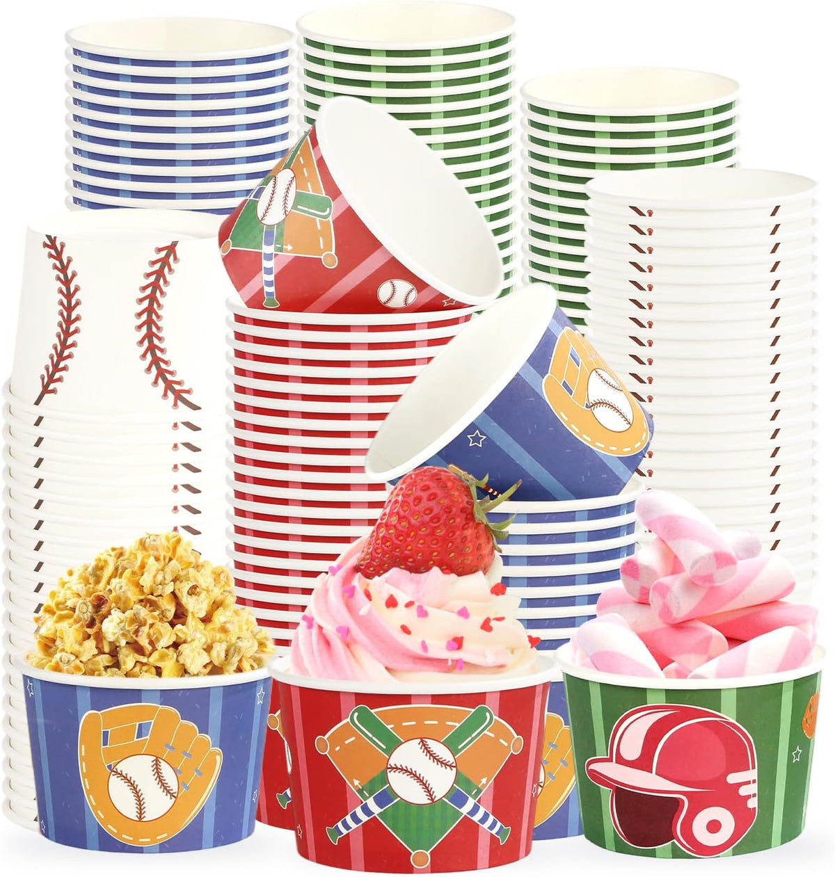 120Pcs 12oz Baseball Party Ice Cream Cups Disposable Dessert Bowls - Grencian