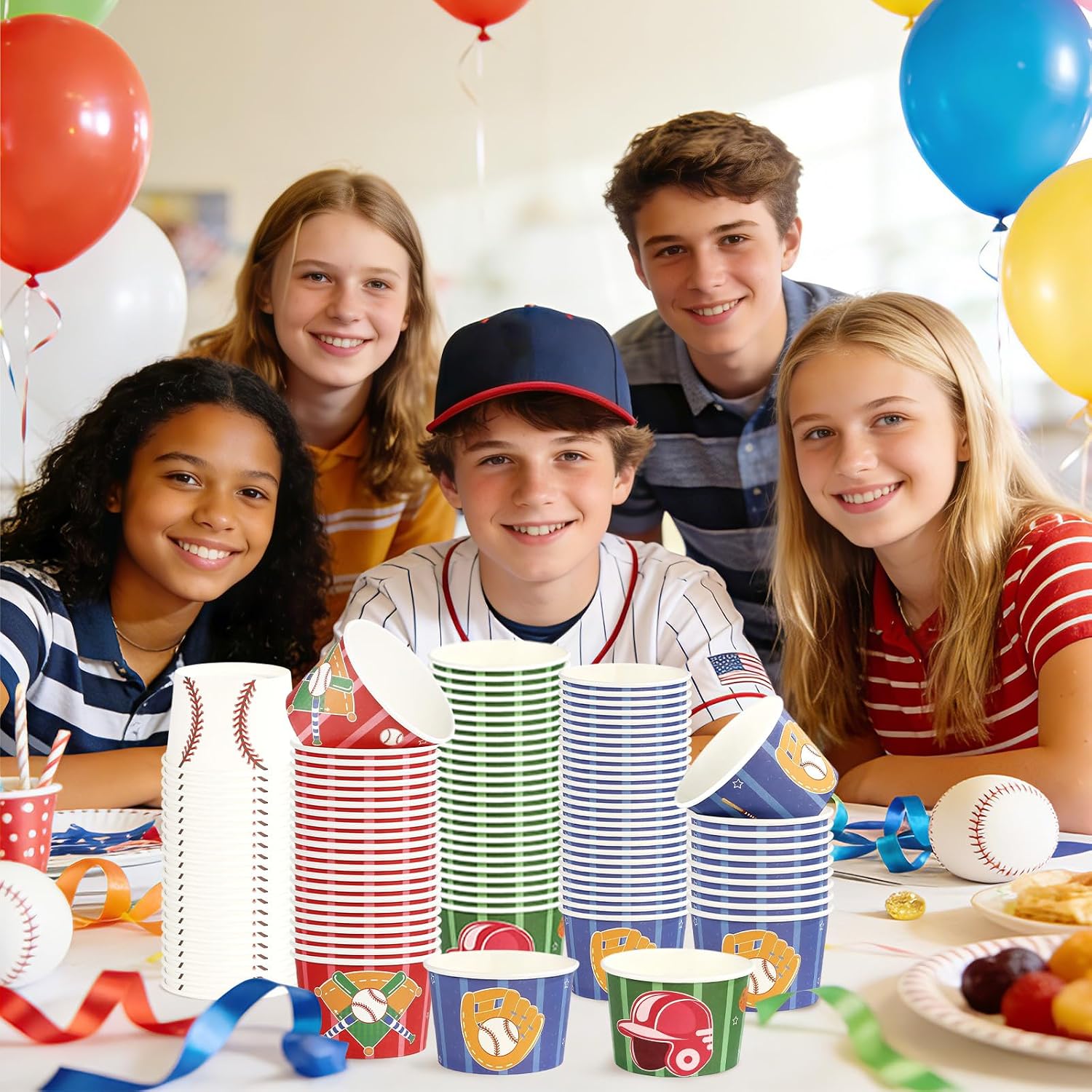 120Pcs 12oz Baseball Party Ice Cream Cups Disposable Dessert Bowls - Grencian