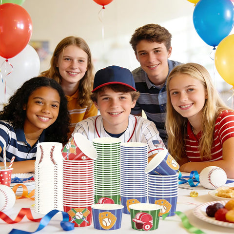 120Pcs 12oz Baseball Party Ice Cream Cups Disposable Dessert Bowls - Grencian