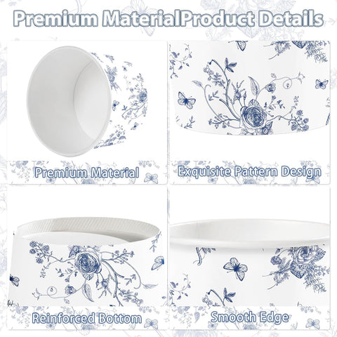 120Pcs 12oz Blue Floral Ice Cream Cups Disposable Dessert Bowls - Grencian