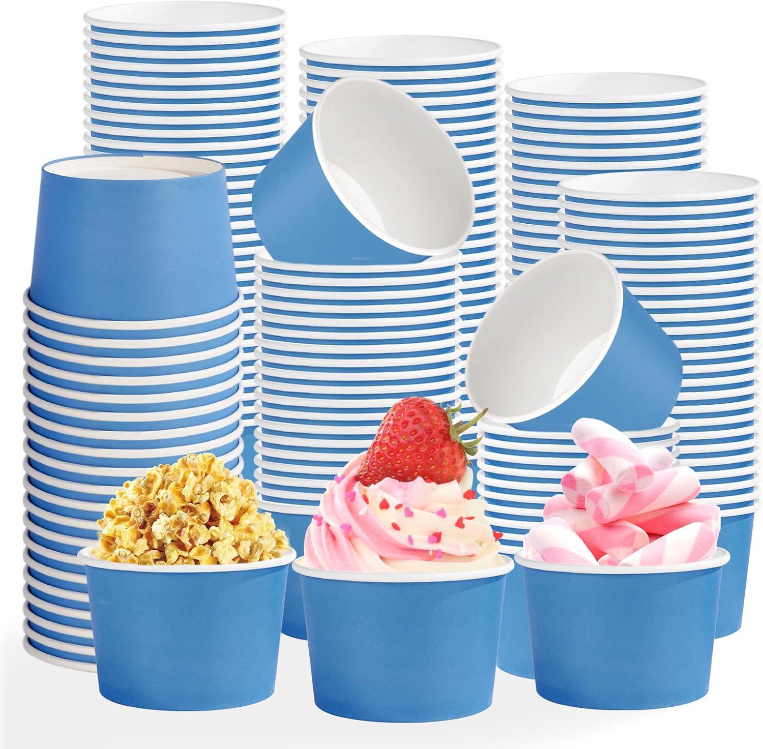 120Pcs 12oz Blue Ice Cream Cups Disposable Dessert Bowls - Grencian