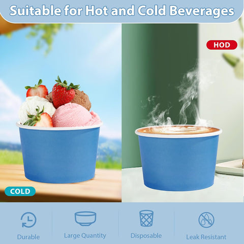120Pcs 12oz Blue Ice Cream Cups Disposable Dessert Bowls - Grencian