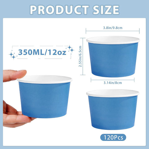 120Pcs 12oz Blue Ice Cream Cups Disposable Dessert Bowls - Grencian