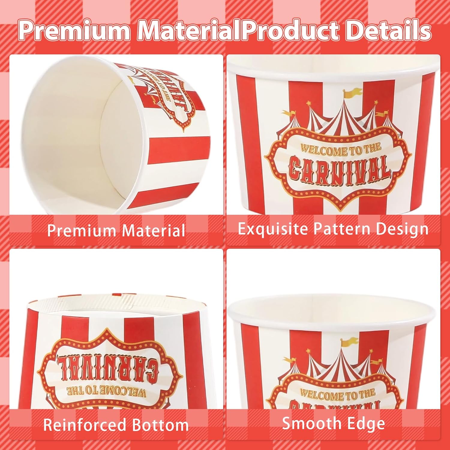 120Pcs 12oz Carnival Theme Ice Cream Cups Disposable Dessert Bowls - Grencian