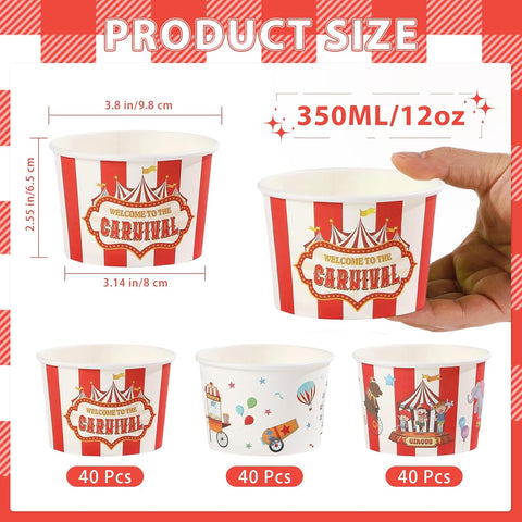 120Pcs 12oz Carnival Theme Ice Cream Cups Disposable Dessert Bowls - Grencian