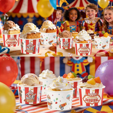 120Pcs 12oz Carnival Theme Ice Cream Cups Disposable Dessert Bowls - Grencian