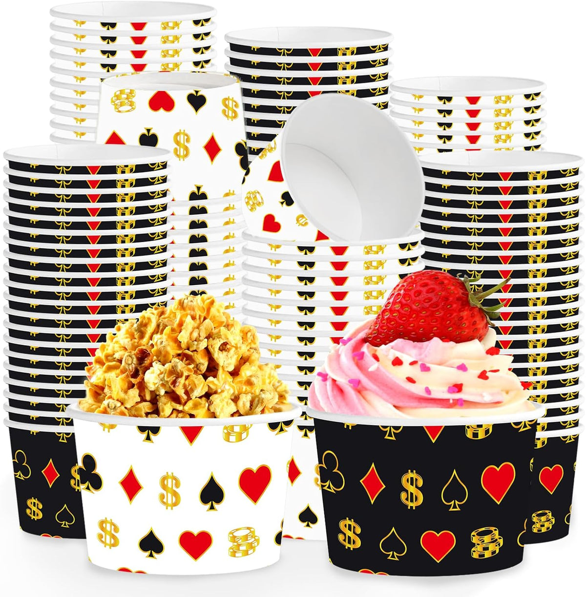 120Pcs 12oz Casino Theme Ice Cream Cups Disposable Dessert Bowls - Grencian