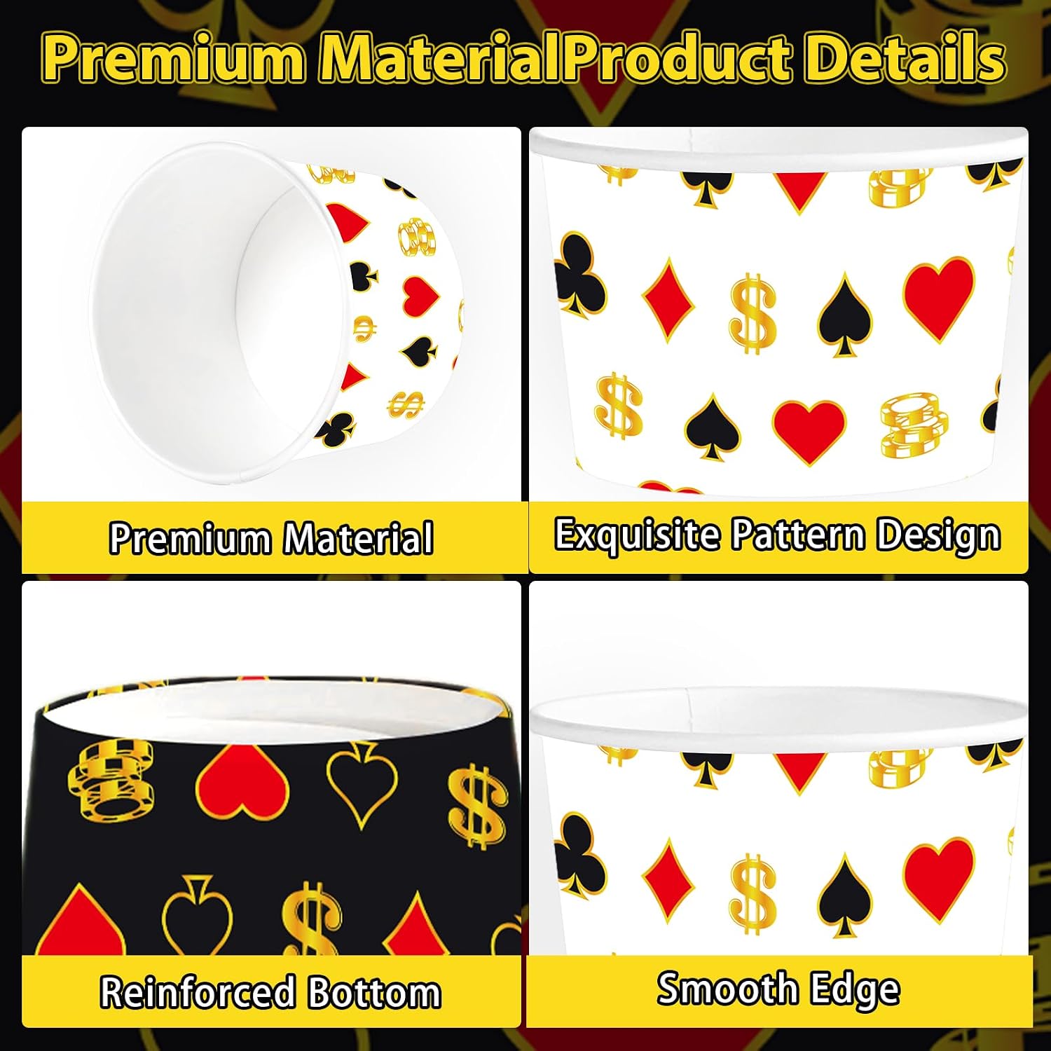 120Pcs 12oz Casino Theme Ice Cream Cups Disposable Dessert Bowls - Grencian