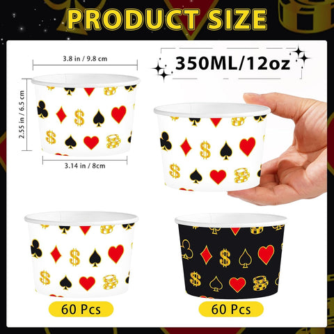 120Pcs 12oz Casino Theme Ice Cream Cups Disposable Dessert Bowls - Grencian