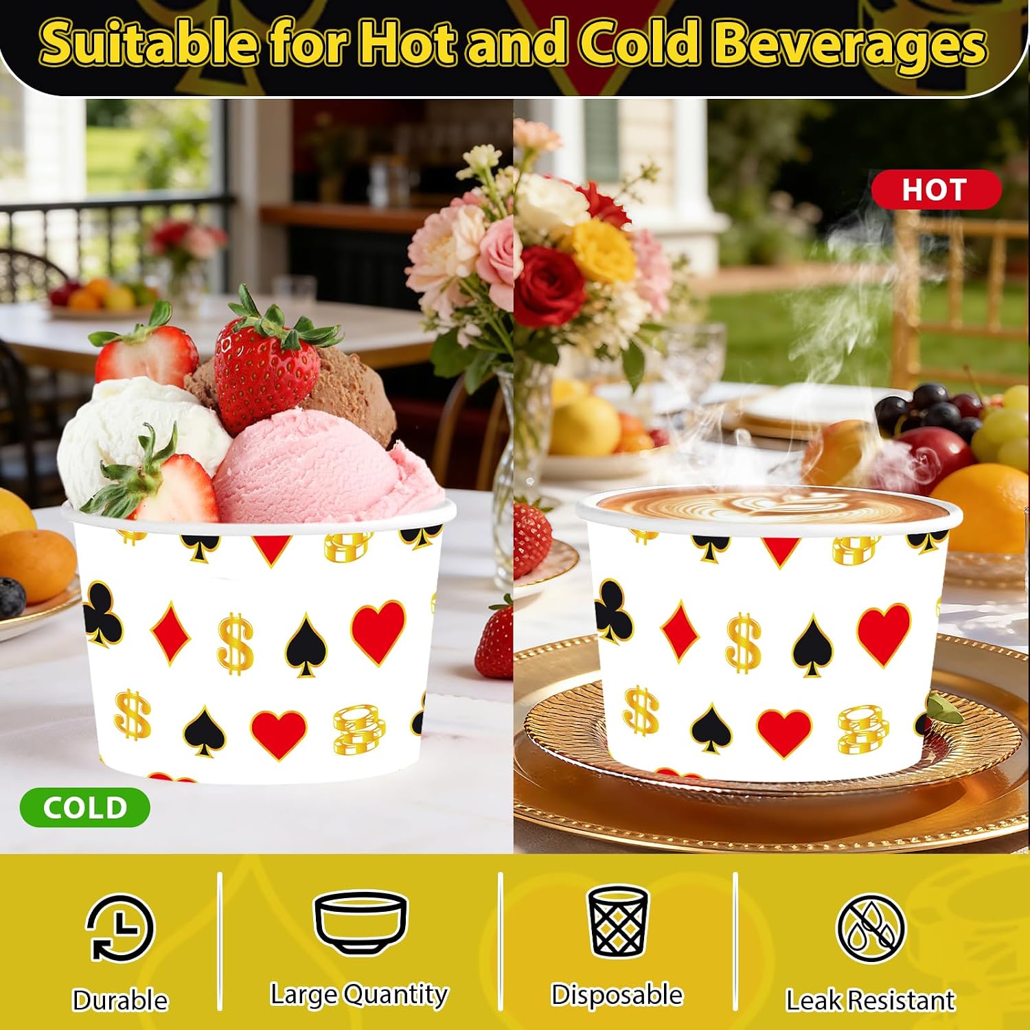 120Pcs 12oz Casino Theme Ice Cream Cups Disposable Dessert Bowls - Grencian
