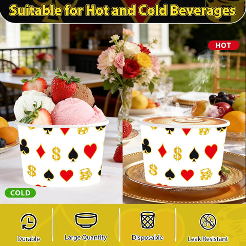120Pcs 12oz Casino Theme Ice Cream Cups Disposable Dessert Bowls - Grencian