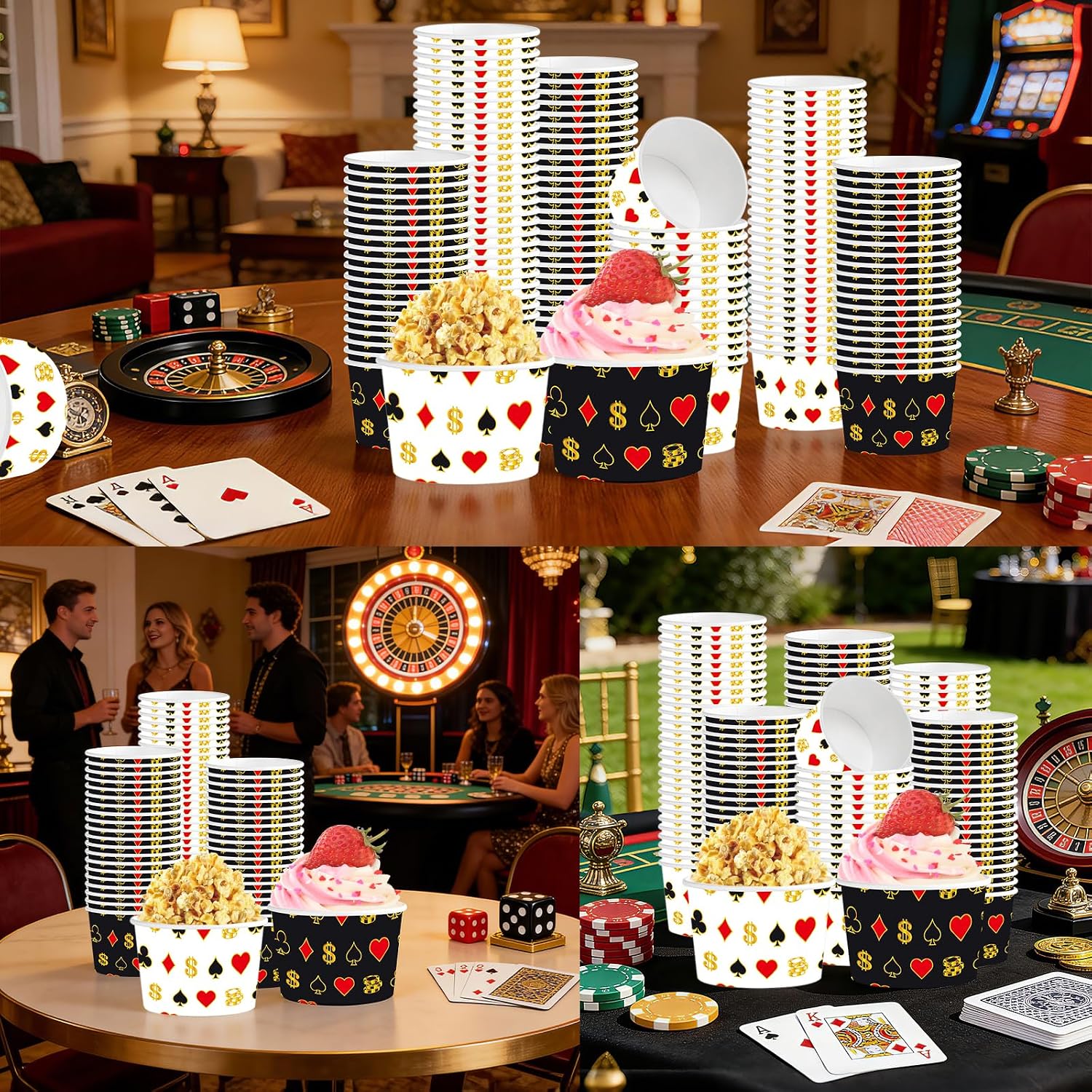 120Pcs 12oz Casino Theme Ice Cream Cups Disposable Dessert Bowls - Grencian