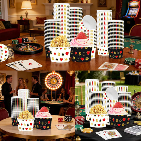 120Pcs 12oz Casino Theme Ice Cream Cups Disposable Dessert Bowls - Grencian
