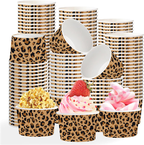 120Pcs 12oz Cheetah Leopard Print Ice Cream Cups Disposable Dessert Bowls - Grencian