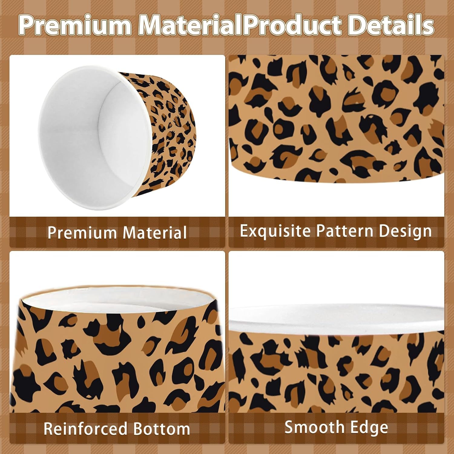 120Pcs 12oz Cheetah Leopard Print Ice Cream Cups Disposable Dessert Bowls - Grencian