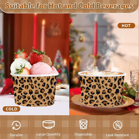 120Pcs 12oz Cheetah Leopard Print Ice Cream Cups Disposable Dessert Bowls - Grencian
