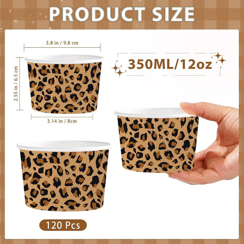 120Pcs 12oz Cheetah Leopard Print Ice Cream Cups Disposable Dessert Bowls - Grencian