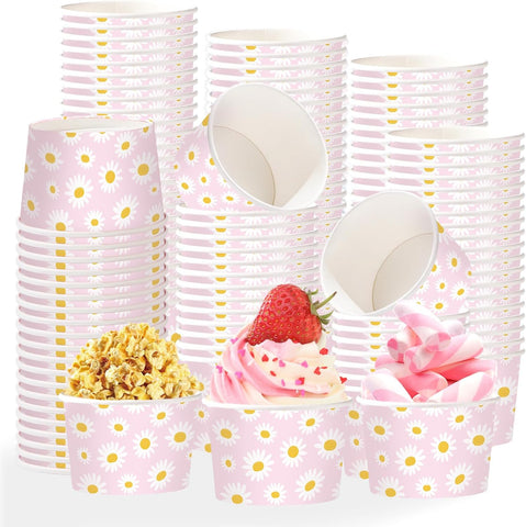 120Pcs 12oz Daisy Birthday Ice Cream Cups Disposable Dessert Bowls - Grencian