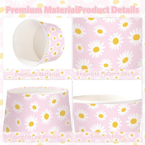 120Pcs 12oz Daisy Birthday Ice Cream Cups Disposable Dessert Bowls - Grencian