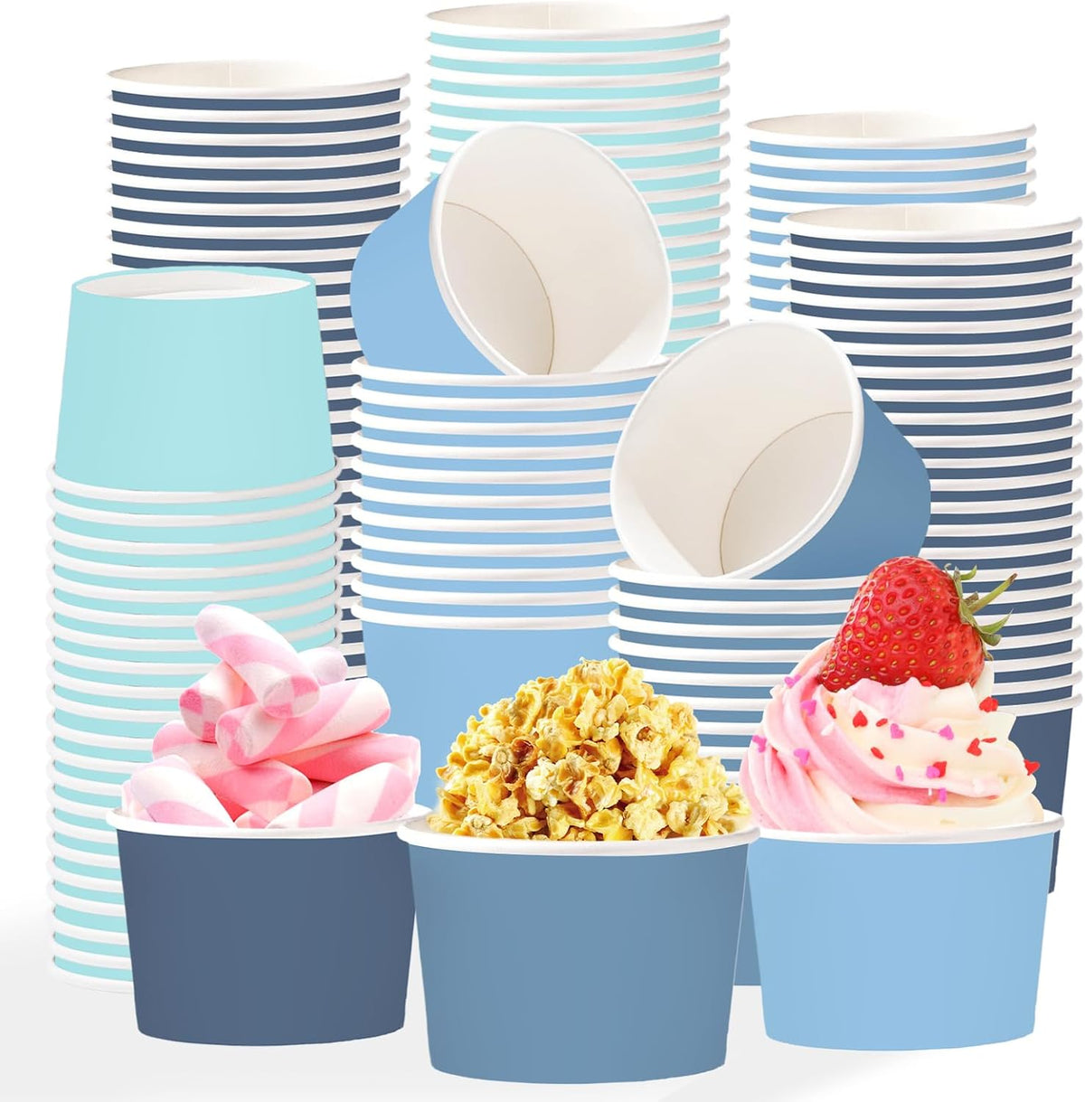 120Pcs 12oz Dusty Blue Ice Cream Cups Disposable Dessert Bowls - Grencian