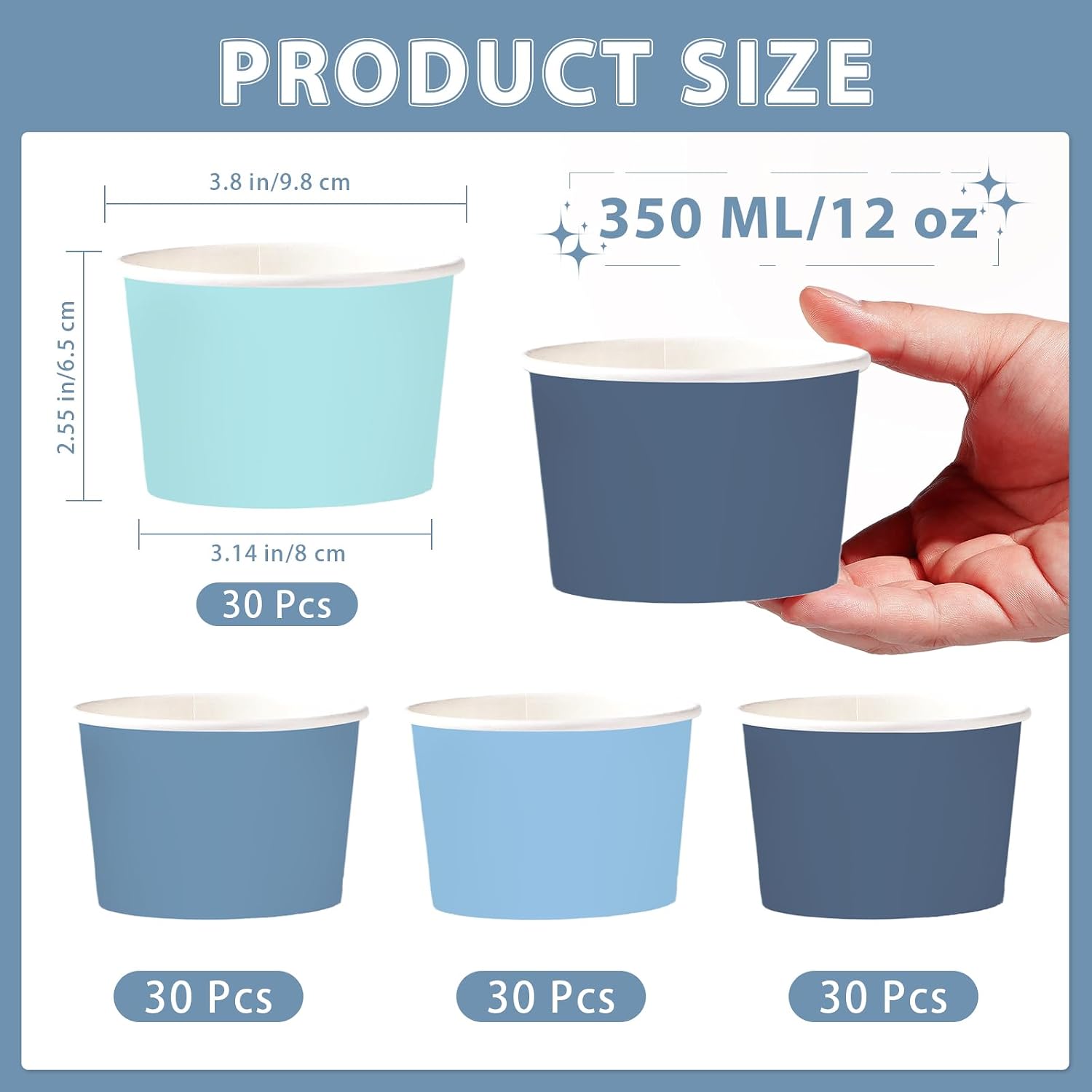 120Pcs 12oz Dusty Blue Ice Cream Cups Disposable Dessert Bowls - Grencian
