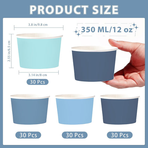 120Pcs 12oz Dusty Blue Ice Cream Cups Disposable Dessert Bowls - Grencian