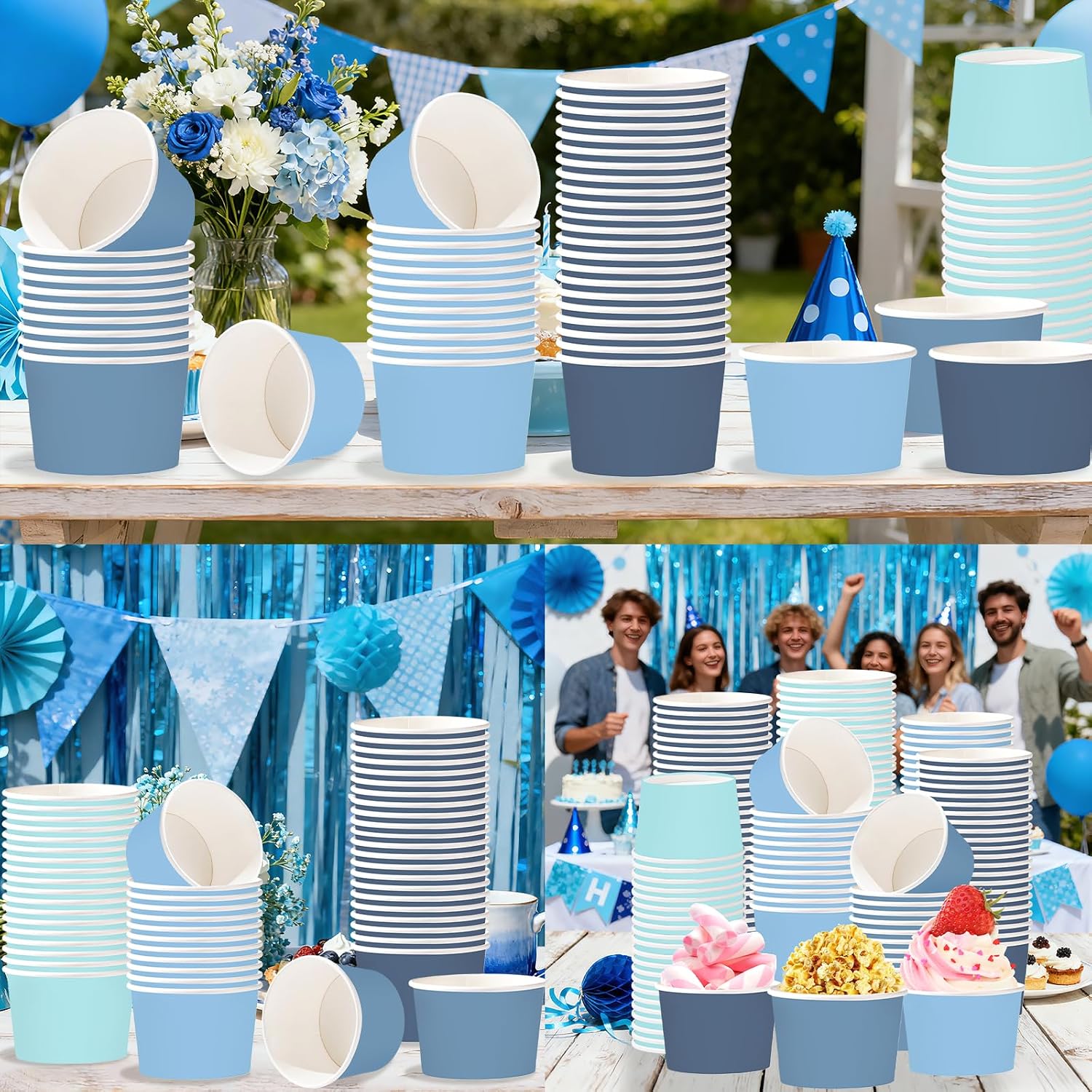 120Pcs 12oz Dusty Blue Ice Cream Cups Disposable Dessert Bowls - Grencian