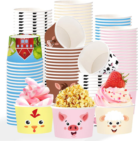 120Pcs 12oz Farm Animals Ice Cream Cups Disposable Dessert Bowls - Grencian