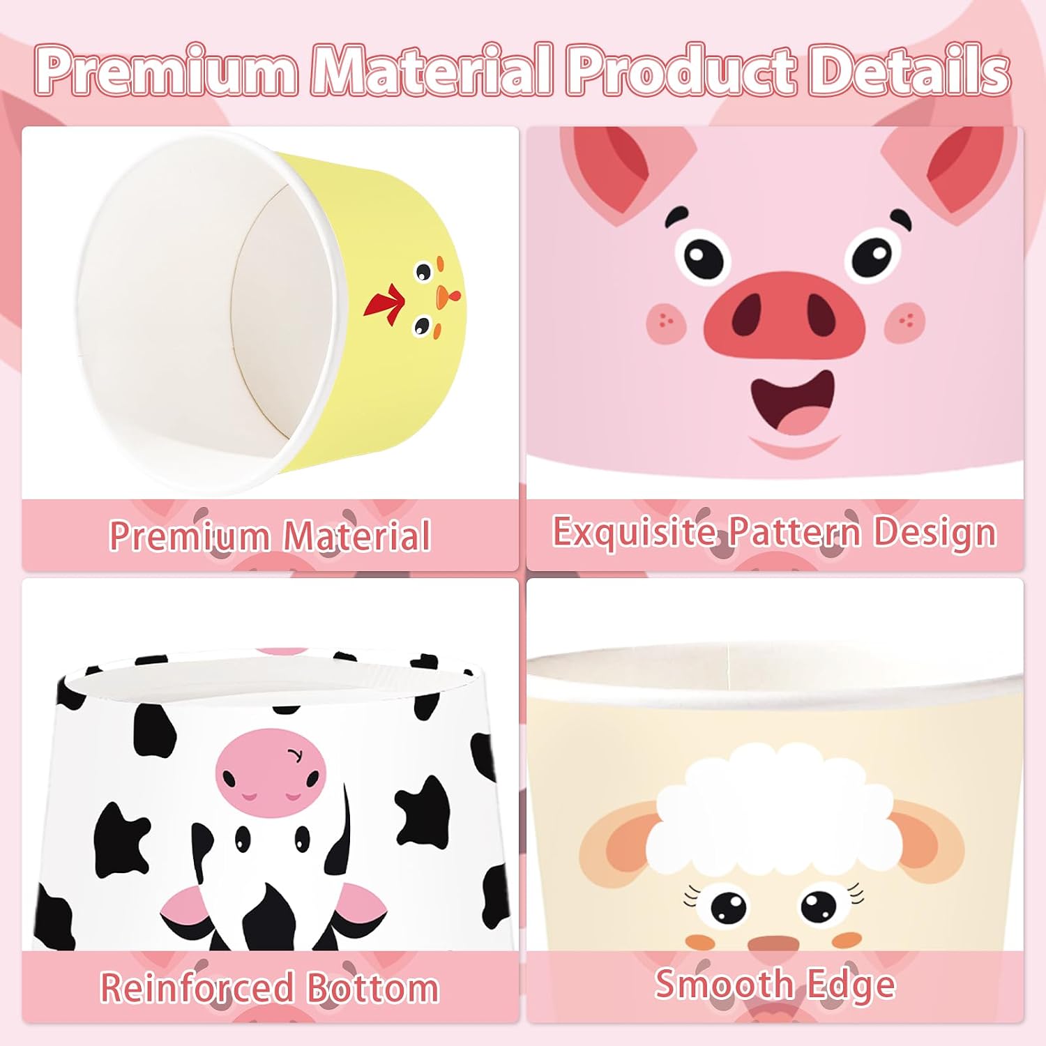 120Pcs 12oz Farm Animals Ice Cream Cups Disposable Dessert Bowls - Grencian